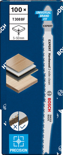 EXPERT ‘Hardwood 2-side clean’ T 308 BF Stichsägeblatt, 100 Stück
