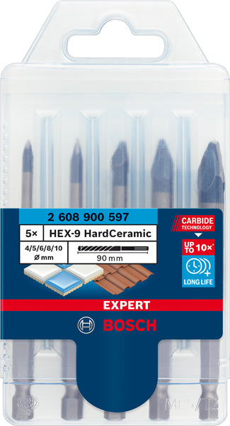 EXPERT HEX-9 HardCeramic Bohrer-Set, 4/5/6/8/10 mm, 5-tlg.