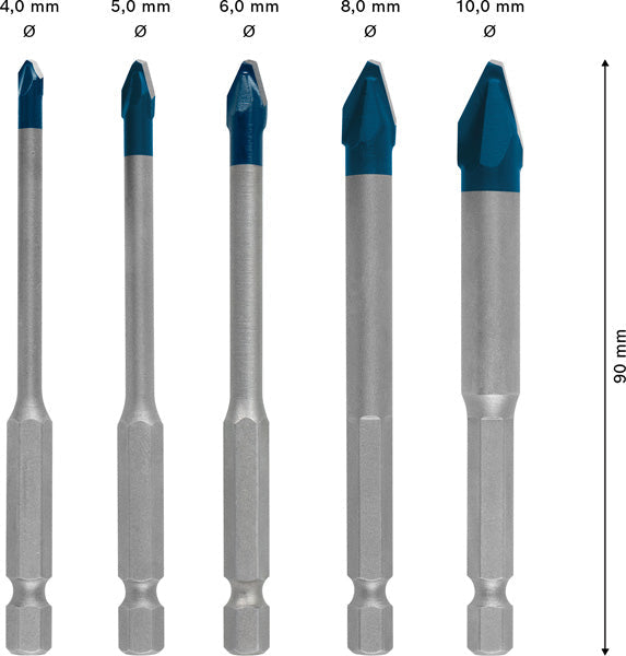 EXPERT HEX-9 HardCeramic Bohrer-Set, 4/5/6/8/10 mm, 5-tlg.