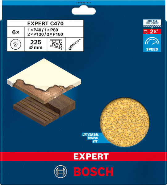 EXPERT C470 Schleifpapier, 225 mm, K 40/80/120/180, 6 Stück