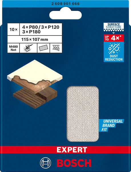 EXPERT M480 Schleifnetz-Set, 115 x 107 mm, K 80/120/180, 10 Stück