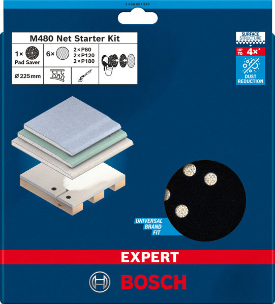 EXPERT M480 Schleifnetz-Set, 225 mm, K 80/120/180/Schleiftellerschoner, 7 Stück