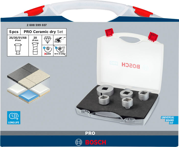 PRO Ceramic dry X-Lock Bohrkronen-Set, 68x33, 51x33, 35x33, 25x33, 20 mm, 5-tlg.