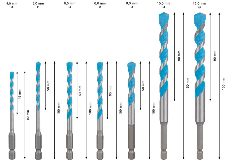 EXPERT HEX-9 Multi Construction Bohrer-Set, 4/5/6/8/10/12 mm, 7-tlg.