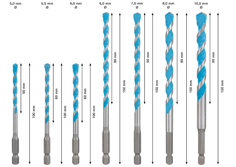 EXPERT HEX-9 Multi Construction Bohrer-Set, 5/5,5/6/7/8/10 mm, 7-tlg.
