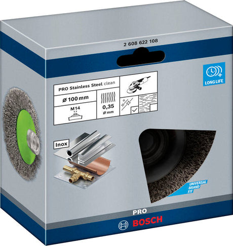 PRO Stainless Steel clean Kegelbürste, 100 x 0,35 mm, Gewinde