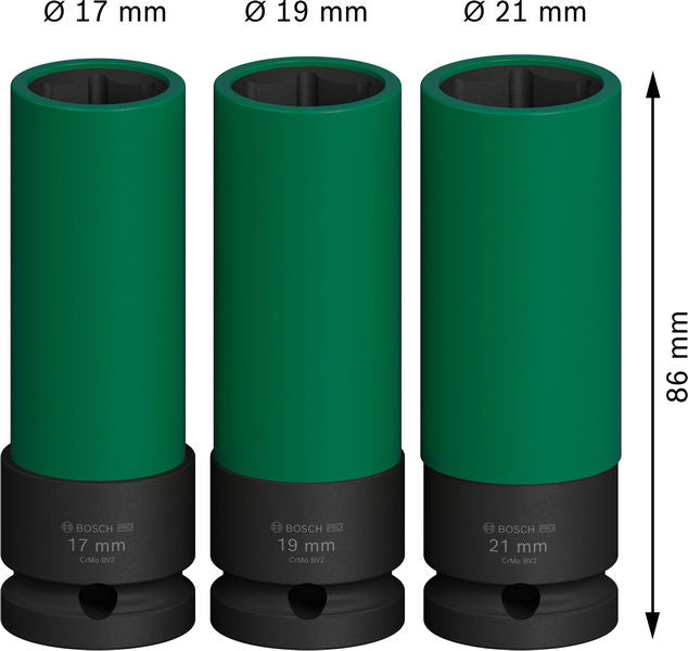PRO Impact Steckschlüssel-Set mit PET-Abdeckungen, 1/2", extra tief, 3-tlg