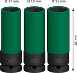 PRO Impact Steckschlüssel-Set mit PET-Abdeckungen, 1/2", extra tief, 3-tlg