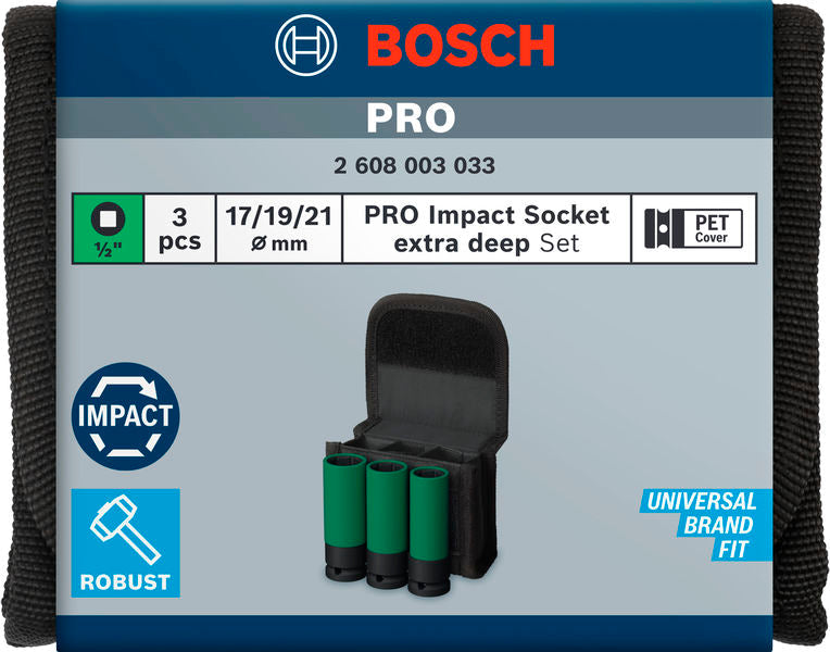PRO Impact Steckschlüssel-Set mit PET-Abdeckungen, 1/2", extra tief, 3-tlg