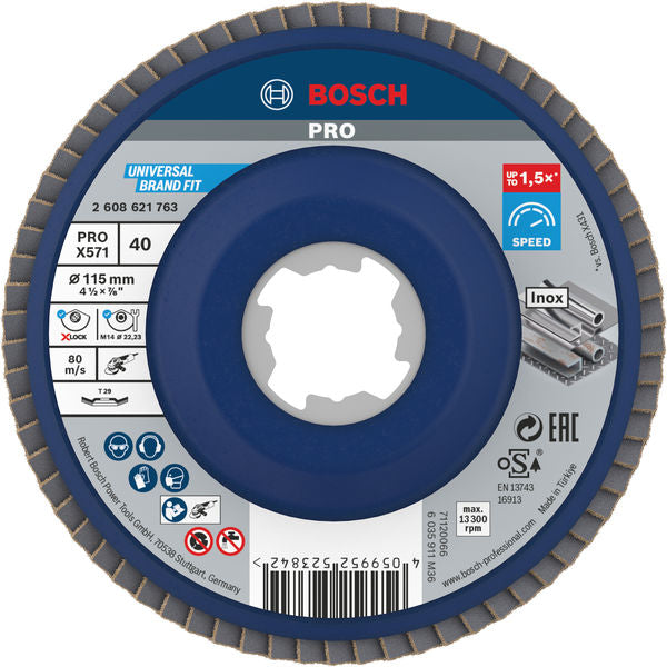 PRO X571 X-Lock Fächerschleifscheibe, 115 mm, G40, gewinkelt, Plastik