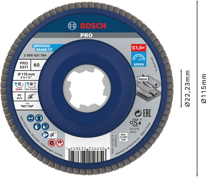 PRO X571 X-Lock Fächerschleifscheibe, 115 mm, G60, gewinkelt, Plastik