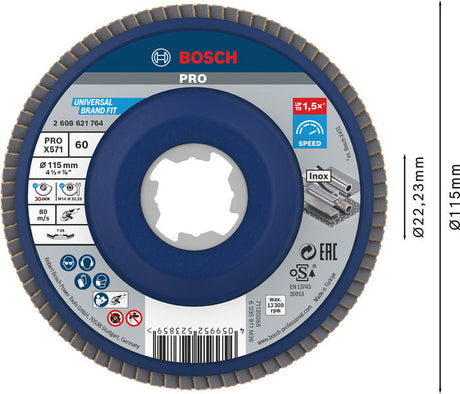 PRO X571 X-Lock Fächerschleifscheibe, 115 mm, G60, gewinkelt, Plastik