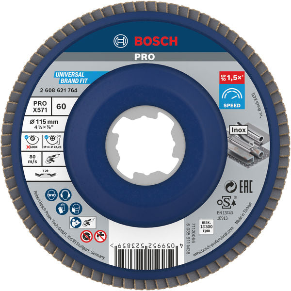 PRO X571 X-Lock Fächerschleifscheibe, 115 mm, G60, gewinkelt, Plastik