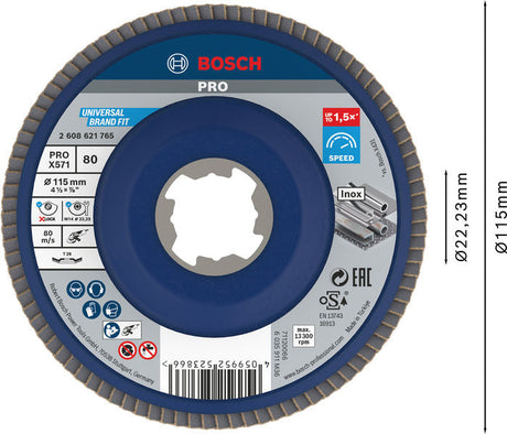 PRO X571 X-Lock Fächerschleifscheibe, 115 mm, G80, gewinkelt, Plastik