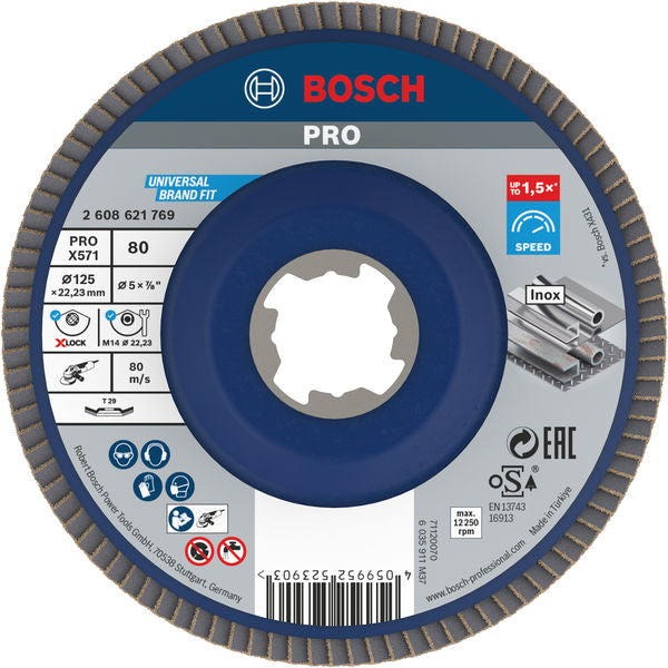PRO X571 X-Lock Fächerschleifscheibe, 125 mm, G80, gewinkelt, Plastik