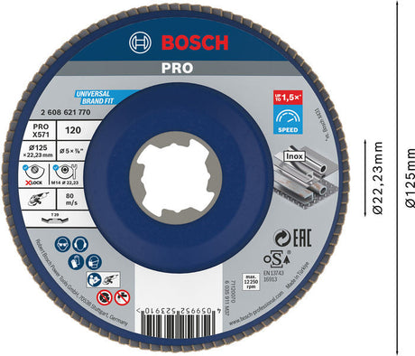 PRO X571 X-Lock Fächerschleifscheibe, 125 mm, G120, gewinkelt, Plastik