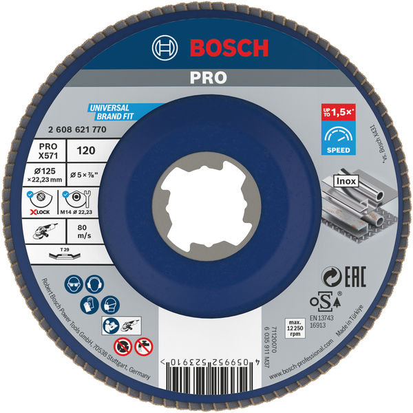 PRO X571 X-Lock Fächerschleifscheibe, 125 mm, G120, gewinkelt, Plastik