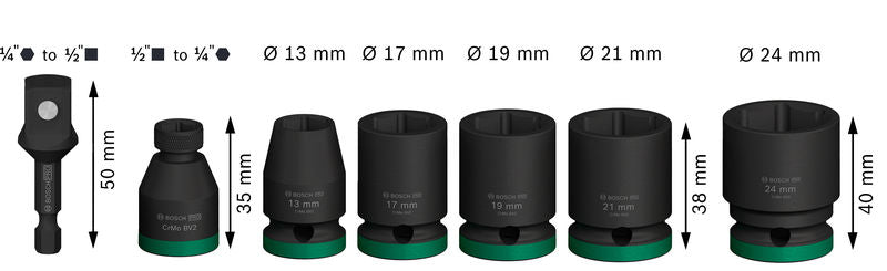 PRO Impact Steckschlüsselsatz Set mit Adapter, 1/2 Zoll, Standard, 7?tlg.