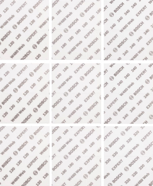 EXPERT W480 Web 1/4 Handschleifblatt-Set, 115x140 mm, G120/G180/G240/G320 9-tlg.