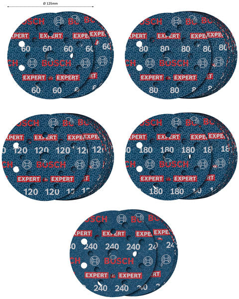 EXPERT O780 Foil Schleiffolie Set, 125 mm, G60/G80/G120/G180, G240, 55-tlg.