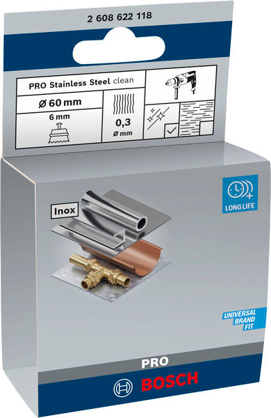 PRO Stainless Steel clean Topfbürste, gerader Schaft, 60 x 0,3 mm