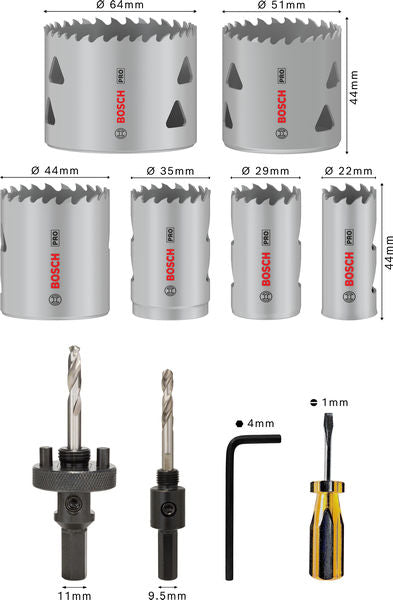 PRO Multi Material Lochsägen-Set, 22-64mm, 12-tlg.