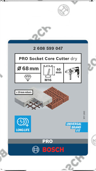 PRO Socket Trockenbohrkrone, 68 x 60 mm, M16-Gewinde