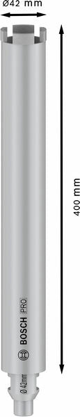 PRO Nassbohrkrone, 42 x 400 mm, G 1/2 Zoll