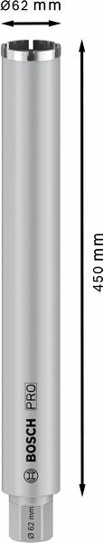 PRO Nassbohrkrone, 62 x 450 mm, G 1 1/4 Zoll UNC