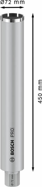 PRO Nassbohrkrone, 72 x 450 mm, G 1 1/4 Zoll UNC