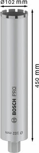 PRO Nassbohrkrone, 102 x 450 mm, G 1 1/4 Zoll UNC