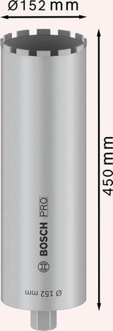 PRO Nassbohrkrone, 152 x 450 mm, G 1 1/4 Zoll UNC
