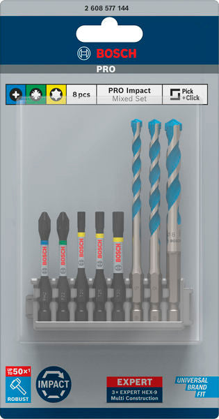 PRO Impact Set mit Multi Construction Bohrern und Pick and Click-Index, 8-tlg.