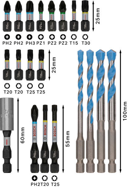 PRO Impact Schrauberbits und Multi Construction Bohrer Set, 20-tlg.