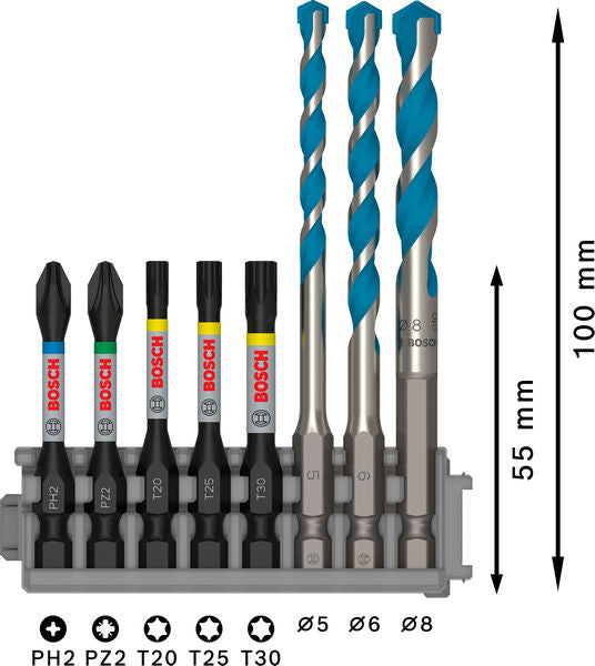 PRO Impact Set mit Multi Construction Bohrern und Pick and Click-Index, 8-tlg.