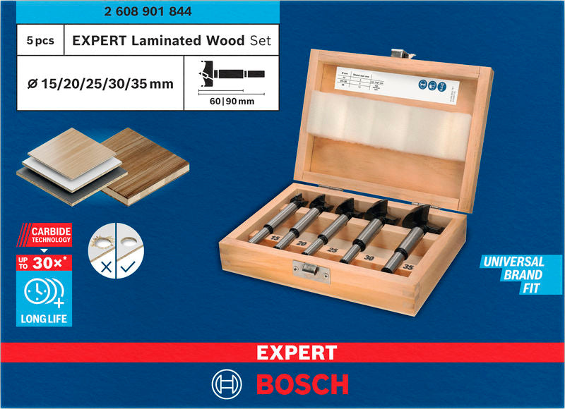 EXPERT Laminated Wood Scharnierlochbohrersatz, 15/20/25/30/35 x 60 x 90 mm, 5 St