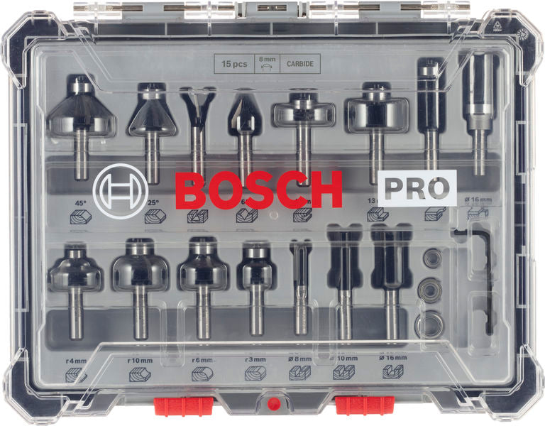PRO Fasenfräser Set, 8 mm Schaft, 15-tlg