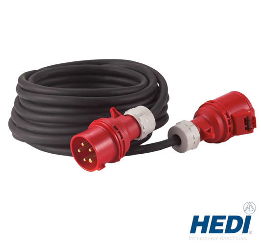 Werkfit Drehstrom-Verlängerungskabel 25m mit 16A CEE-Stecker und Kupplung in Schwarz und Rot