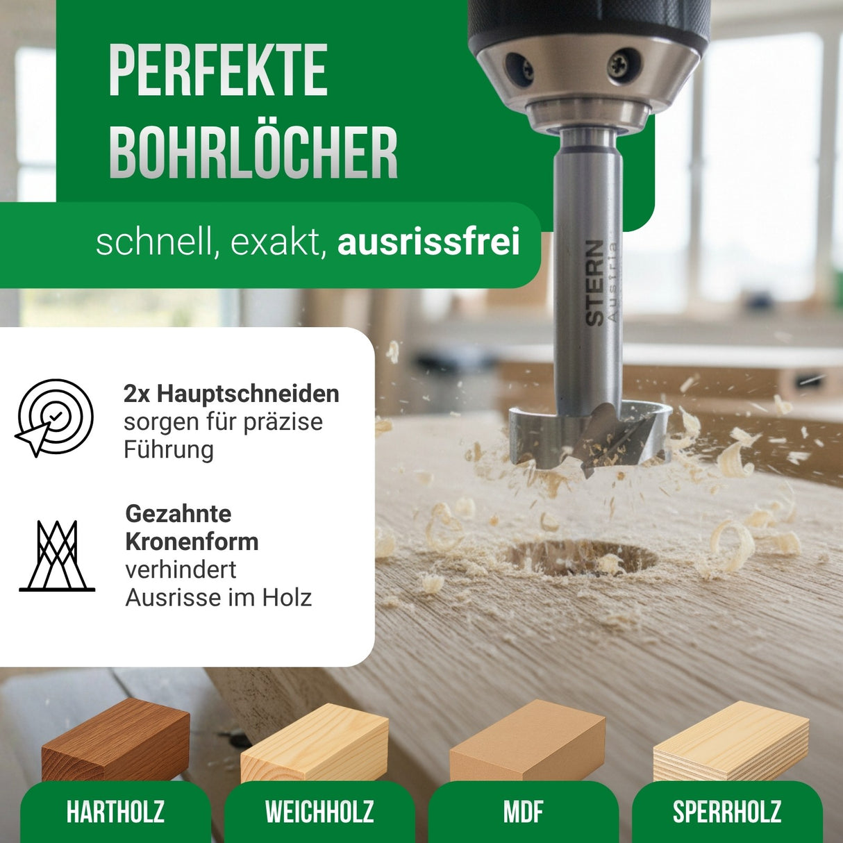 Forstnerbohrer Set Holz – STERN 5-teilig Ø 15–35 mm – Für Hartholz & Weichholz – Profi Qualität